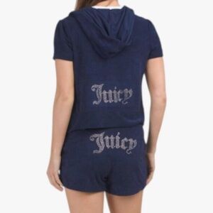 Juicy Couture Full Zipper Short Sleeve Hoodie & Short Blinged Out Set NWT
